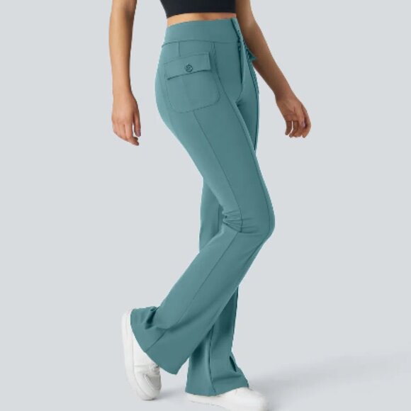 Halara High Waisted Side Flap Pocket Flare Casual Cargo Pants NWT Large Green - Picture 2 of 11